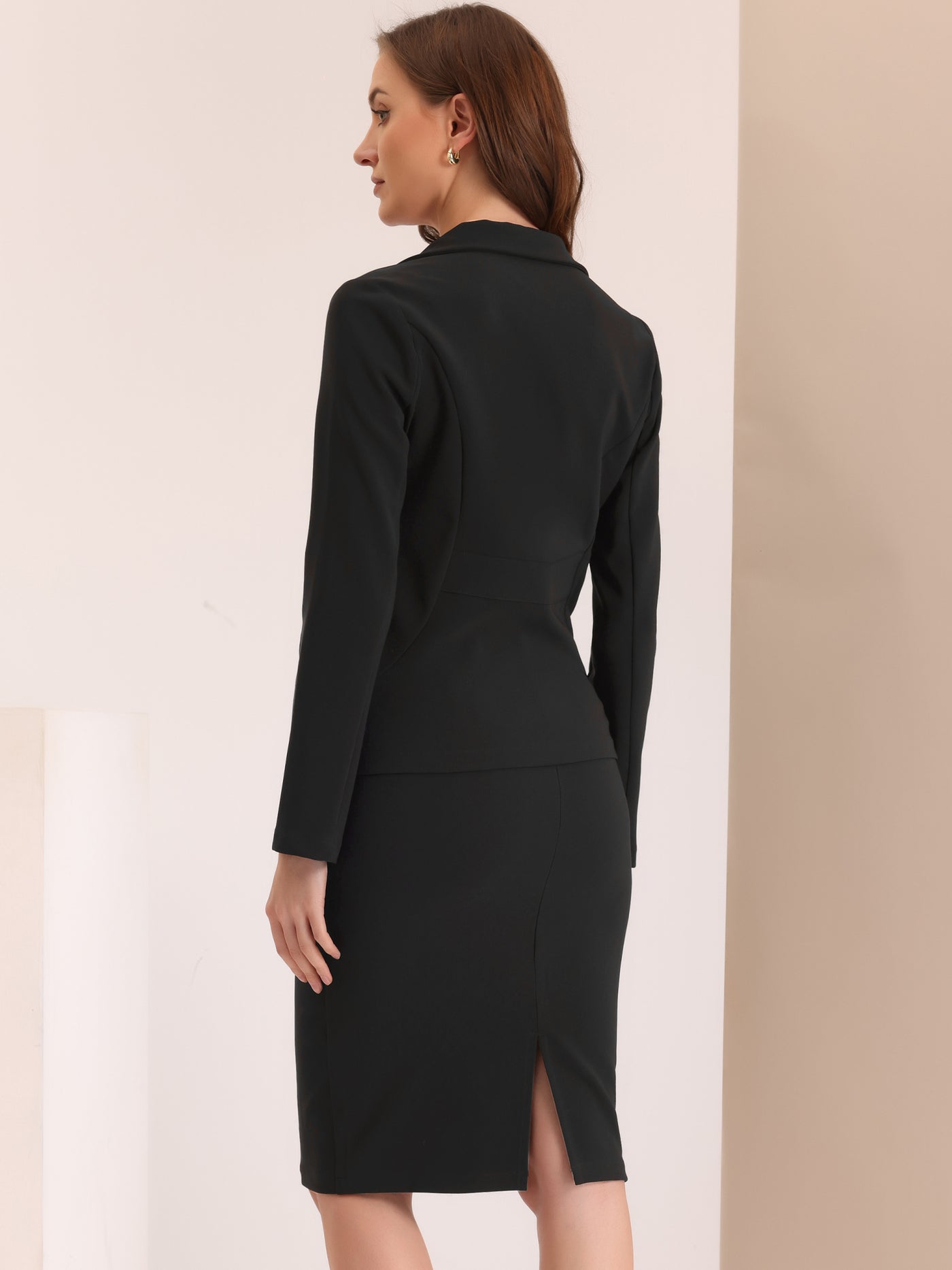Allegra K Business Casual Long Sleeve Blazer Pencil Skirt 2 Piece Suit Set