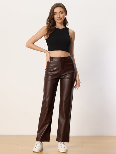 Allegra K Faux Leather Pants for Women's High Waist Straight Leg Casual PU Punk Trousers