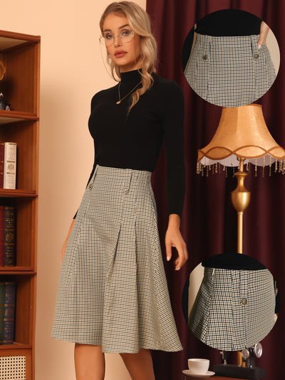 Vintage Plaid High Waist Pleated A-Line Midi Skirt