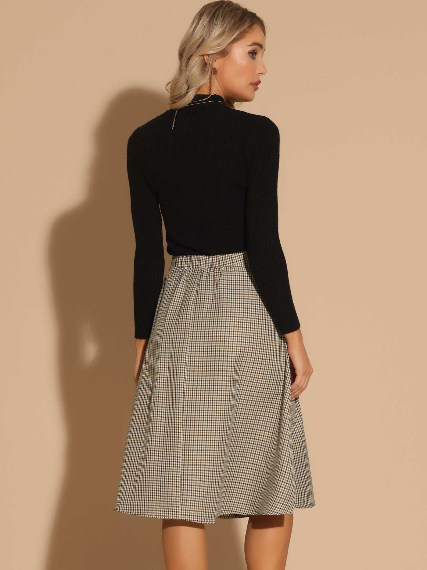 Allegra K Vintage Plaid Skirts for Women's High Waist Pleated A-Line Midi Skirt