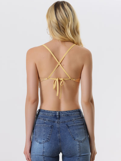 Sequin Spaghetti Straps Criss Cross Backless Party Crop Cami Top