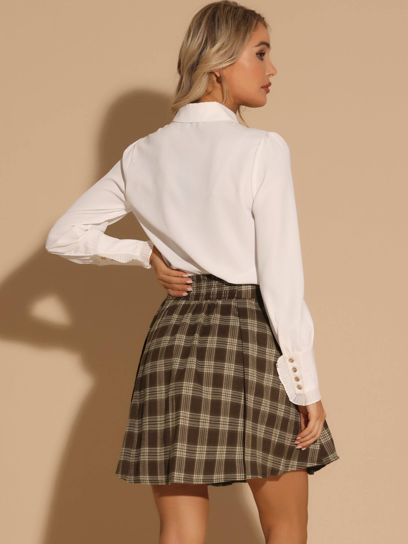 Allegra K Vintage Plaid Double Breasted A-Line Pleated Mini Skirt