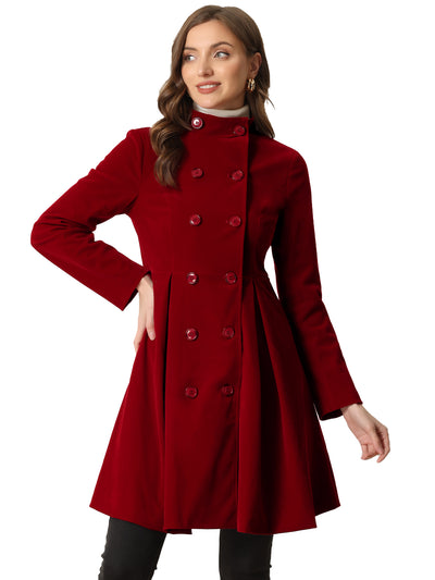 Velvet A-Line Stand Collar Double Breasted Winter Trench Coat