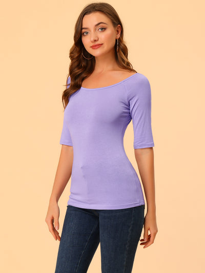 Half Sleeves Scoop Neck Fitted Layering Soft T-Shirt