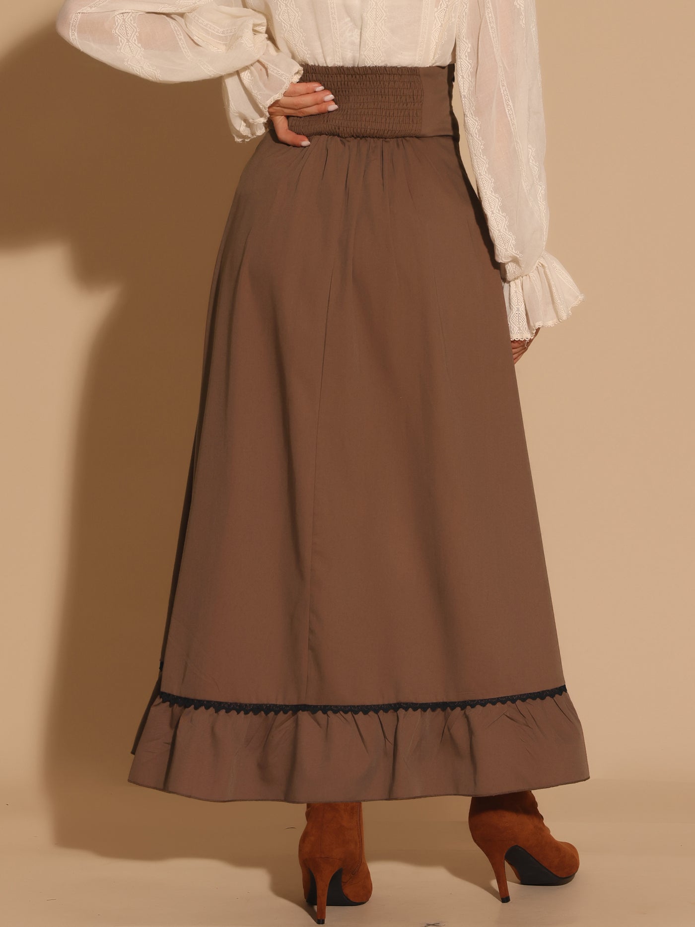 Allegra K Maxi Skirt for Women's High Waist Vintage 1950s Swing Skirts