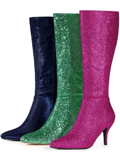 Sparkle Glitter Pointy Toe Stiletto Heel Knee High Boots