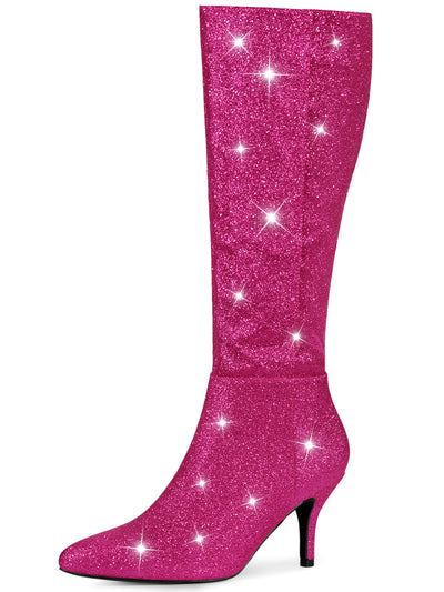 Sparkle Glitter Pointy Toe Stiletto Heel Knee High Boots