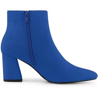 Pointy Toe Side Zip Chunky Heel Ankle Boots