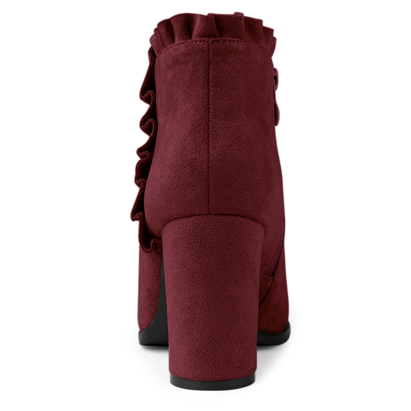 Allegra K Pointed Toe Ruffle Block Heel Side Zipper Ankle Boots