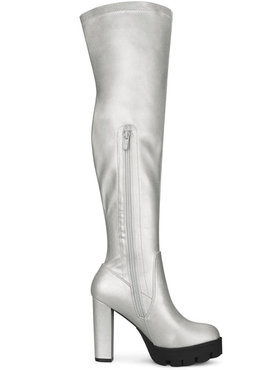 Platform Chunky Heel Over Knee High Side Zipper Boots