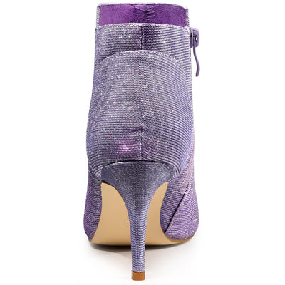 Glitter Pointed Toe Zipper Stiletto Heel Ankle Boots