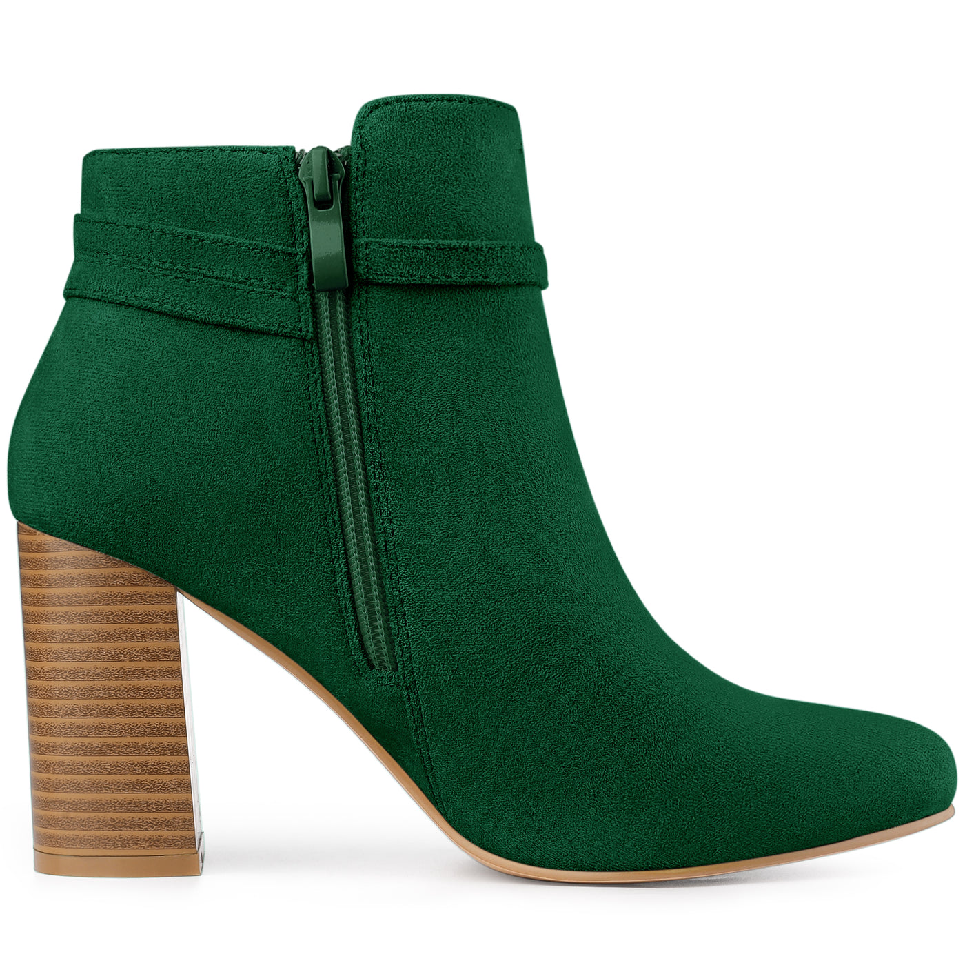 Allegra K Round Toe Buckle Chunky Heel Ankle Boots