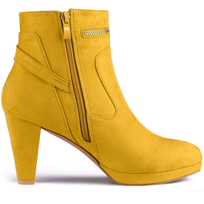 Faux Suede Round Toe Ankle Mid Block Heel Boots