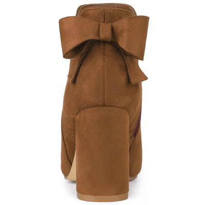 Round Toe Bow Decor Chunky Heel Ankle Boots