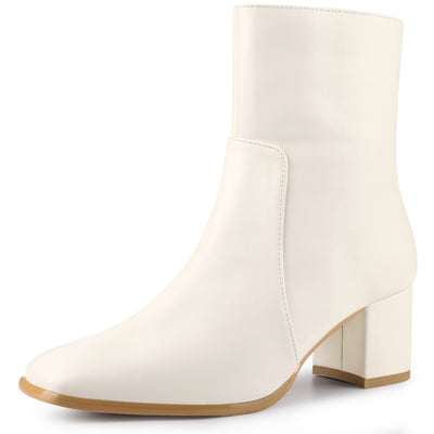 Square Toe Side Zip Block Heel Ankle Boots