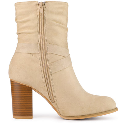 Faux Suede Round Toe Slouchy Chunky Heel Ankle Boots