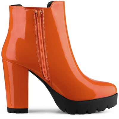 Round Toe Zipper Block Heel Platform Ankle Boots