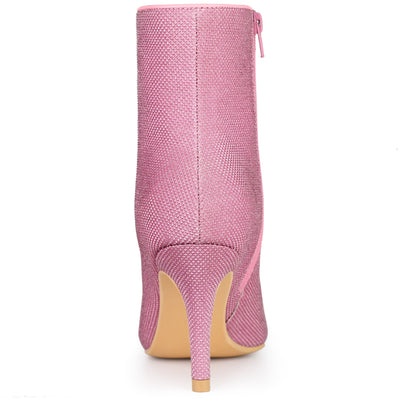Pointed Toe Side Zipper Sparkle Stiletto Heel Ankle Boots