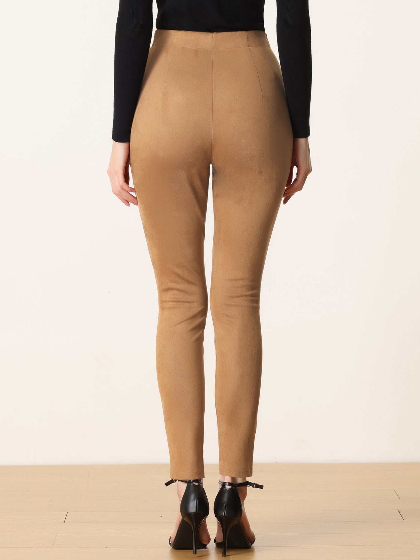 Allegra K Womens' Velvet Elastic Waist Side Zipper Narrow Leg Skinny Casual Pants