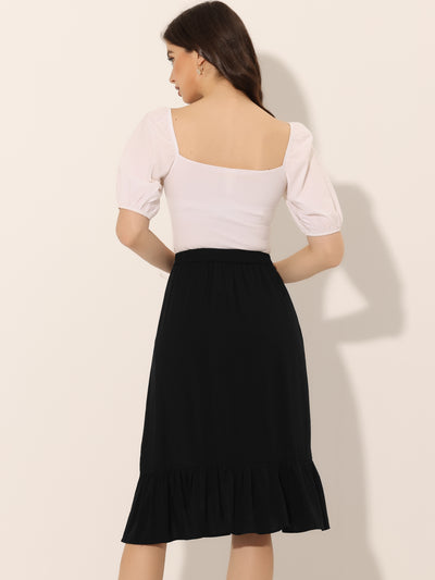 Elegant High Waisted Asymmetrical Split Faxu Wrap Ruffle Skirt