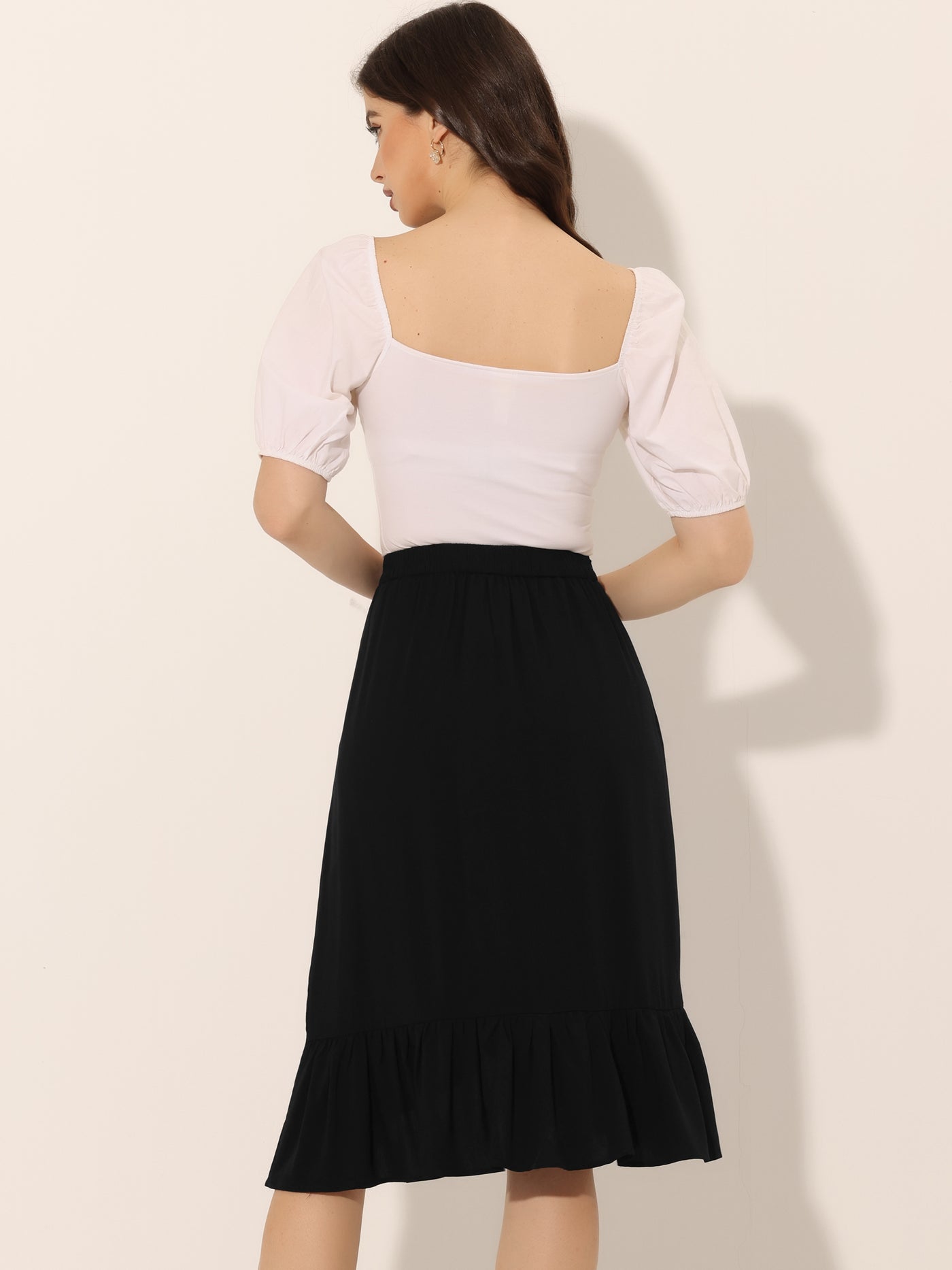 Allegra K Elegant High Waisted Asymmetrical Split Faxu Wrap Ruffle Skirt