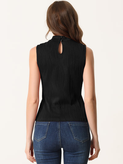 Sleeveless Fitted Top for Mock Neck Textured Ribbed Knit Tank Tops