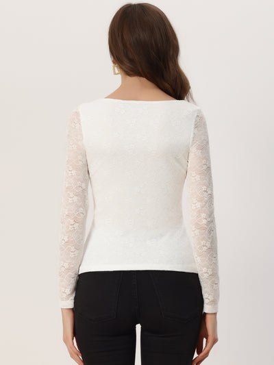 Lace Blouse for Sweetheart Neck Long Sleeve Elegant Tops