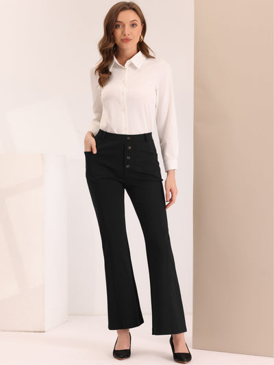 Allegra K Belt Loops Stretchy Bootcut Dress Pants for Women's High Waist Work Office Business Casual Slacks with Pockets