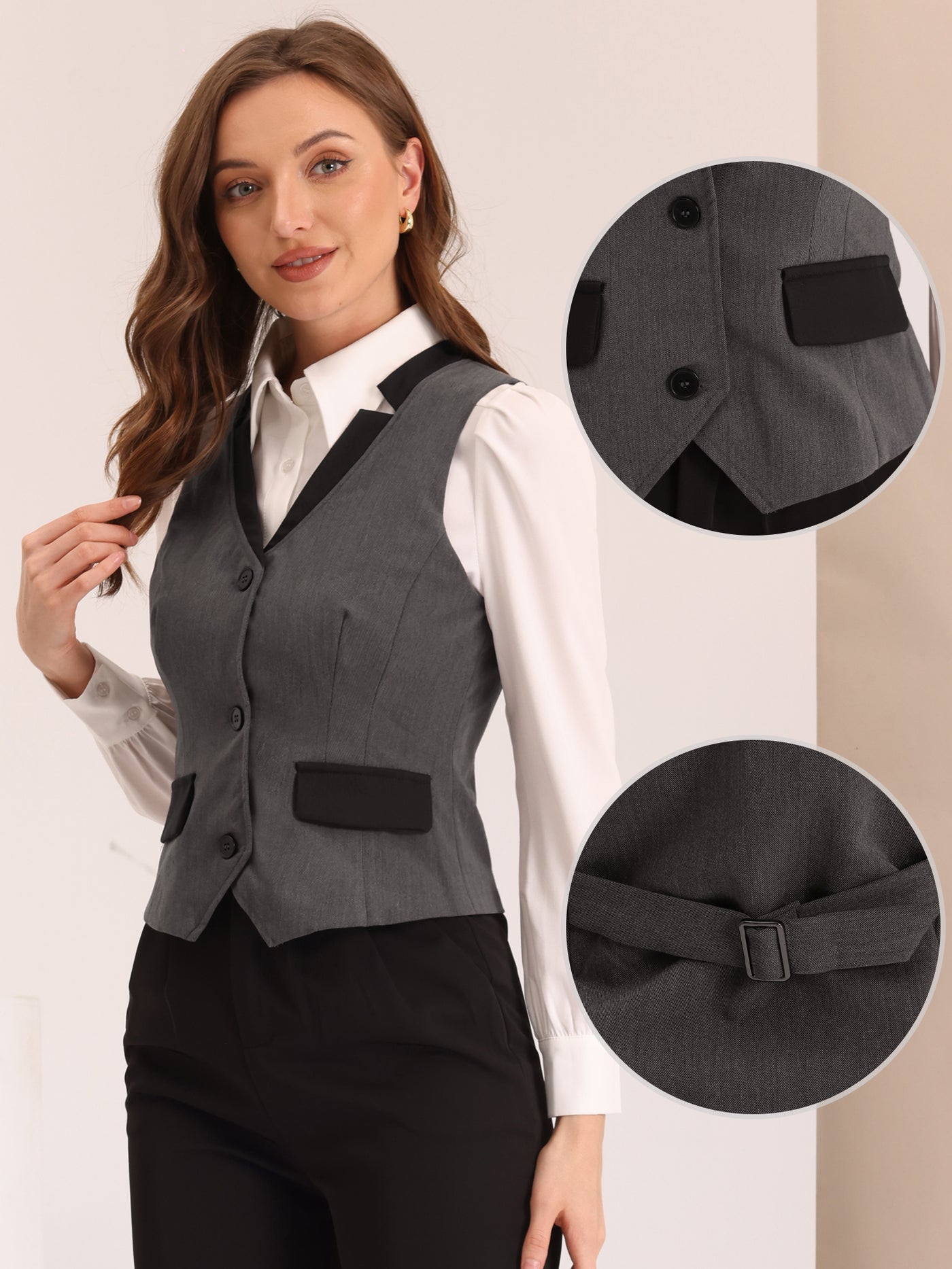 Allegra K Business V Neck Contrast Trim Button Down Classic Waistcoat Vest