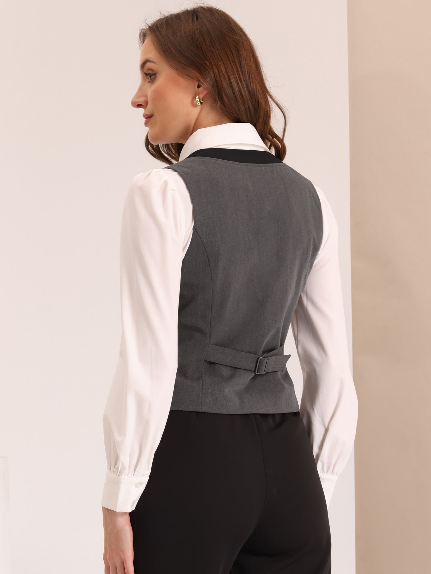 Allegra K Business V Neck Contrast Trim Button Down Classic Waistcoat Vest