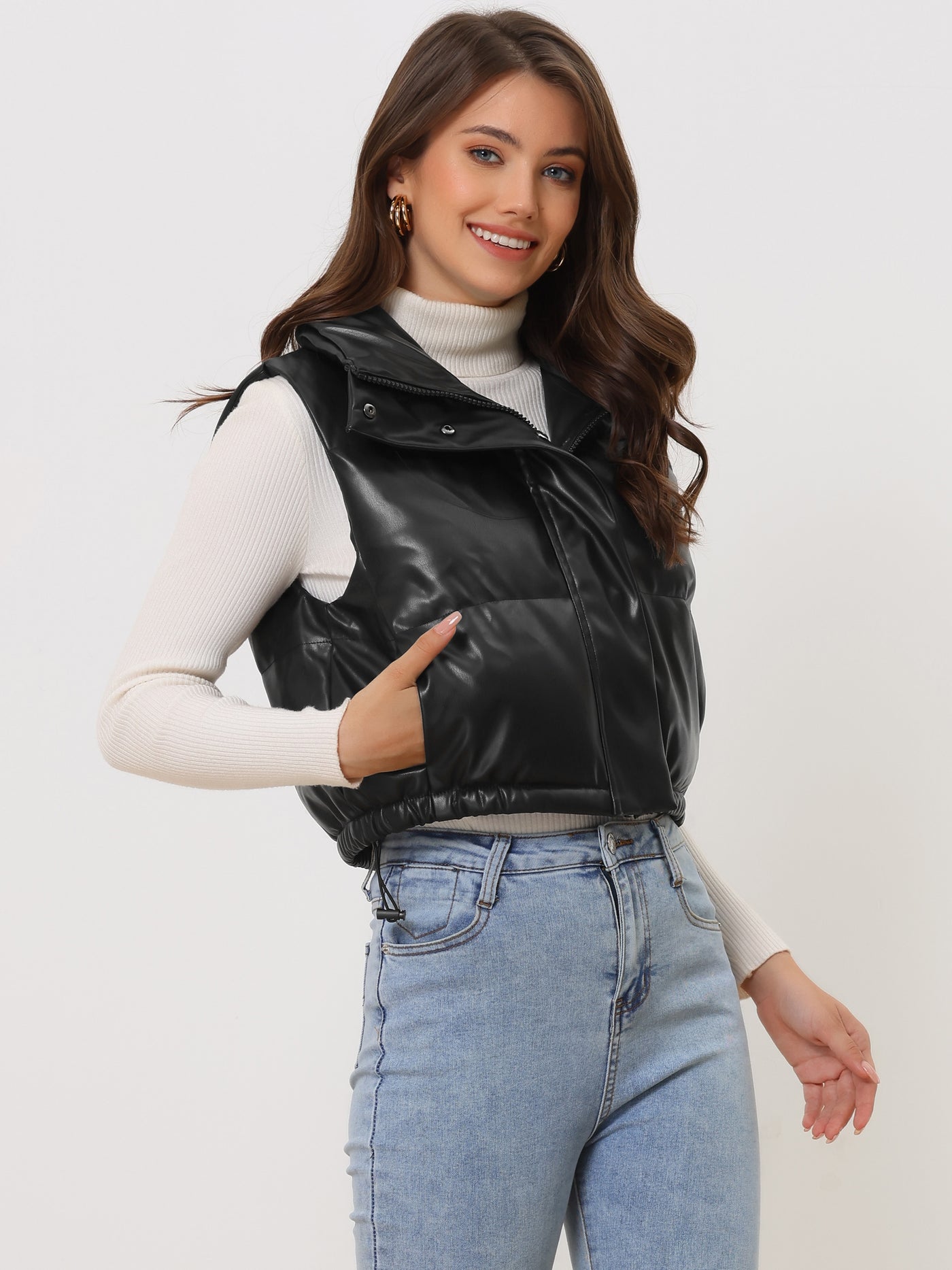 Allegra K Women's Puffer Vest Lightweight Cropped Quilted Padded Zip Up Sleeveless Jacket