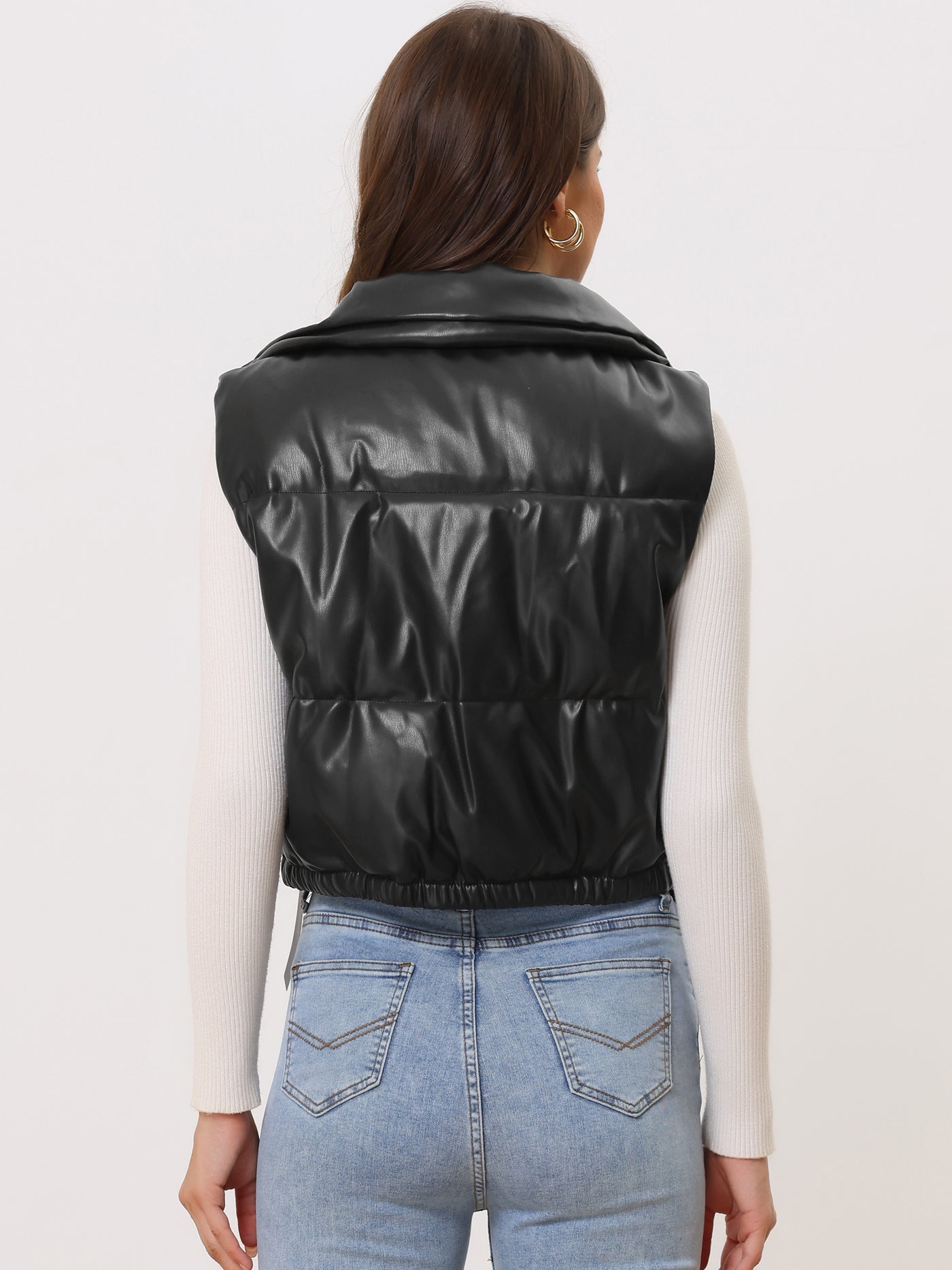Allegra K Women's Puffer Vest Lightweight Cropped Quilted Padded Zip Up Sleeveless Jacket