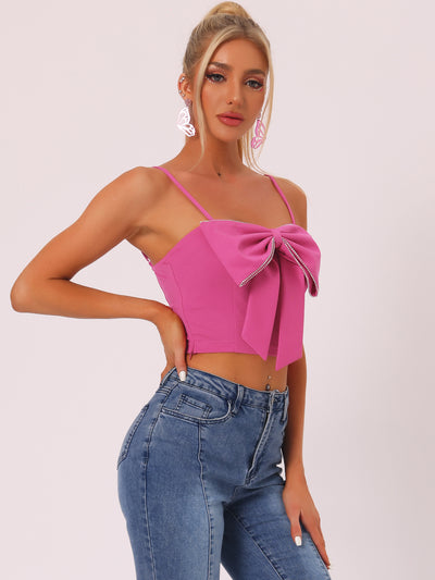 Allegra K Cropped Top for Bowknot Front Spaghetti Strap Cami