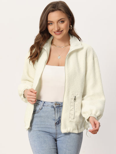 Allegra K Long Sleeve Lapel Warm Fuzzy Fleece Oversized Pocket Jacket