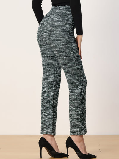 High Rise Tweed Plaid Pants for Women's Button Front Long Trouser Pants