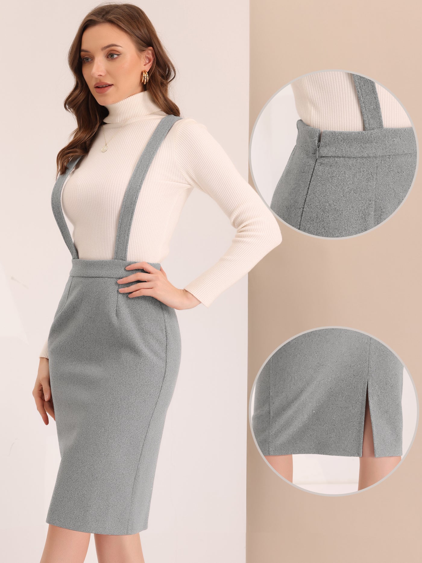 Allegra K Pencil Skirt for Women's High Waist Adjustable Strap Split Back Bodycon Suspender Skirts