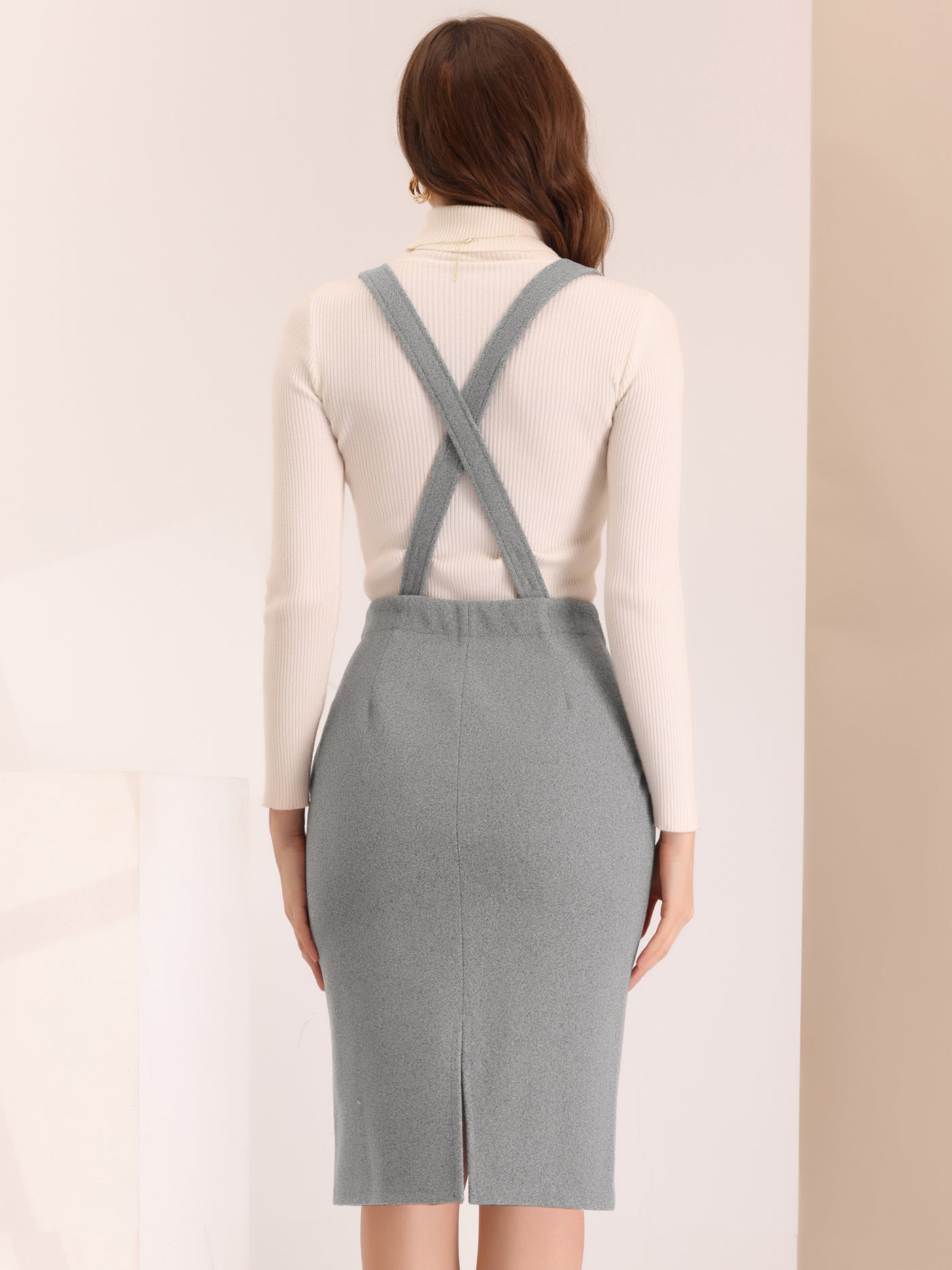 Allegra K Pencil Skirt for Women's High Waist Adjustable Strap Split Back Bodycon Suspender Skirts