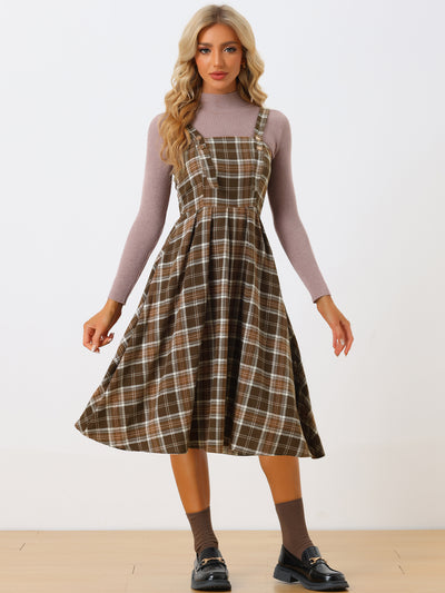 Plaid Overalls Sleeveless Suspender A-Line Pinafore Dress