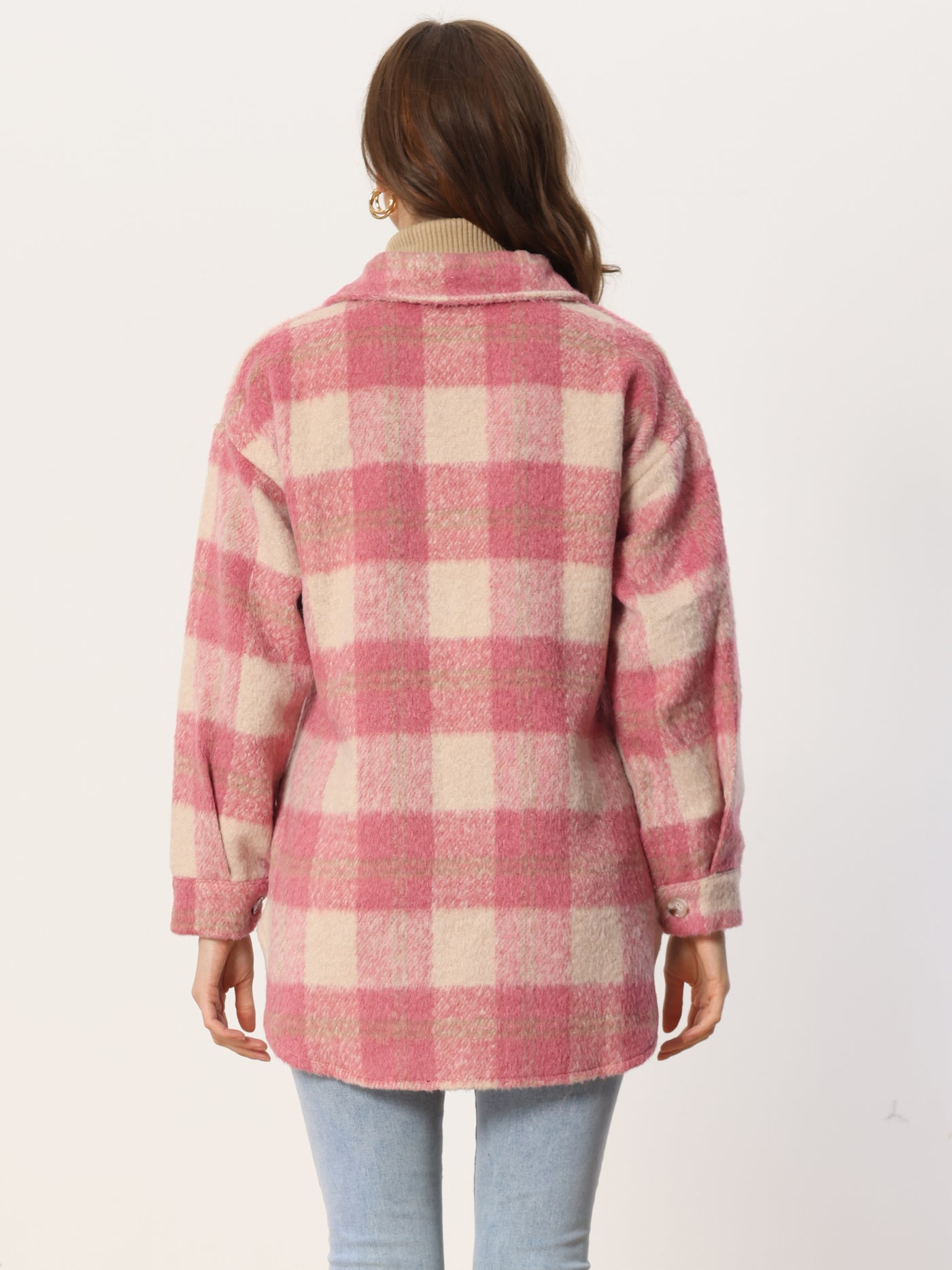 Allegra K Plaid Winter Casual Jacket Two Pockets Button Front Closure Coat