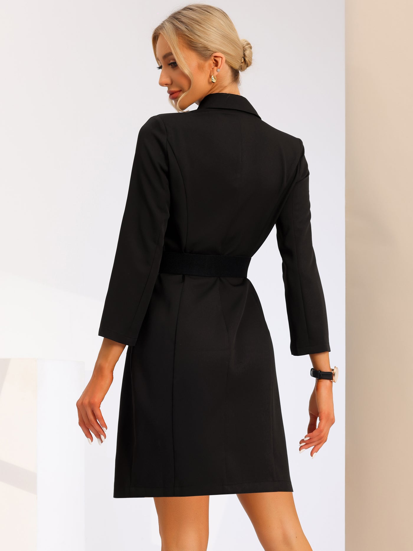 Allegra K Elegant Slit Sleeve Belted Double Breasted Work Office Blazer Dress