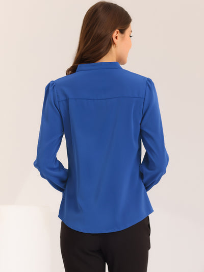 Work Office Blouse Button Up Ruffle Collar Long Sleeve Chiffon Shirt