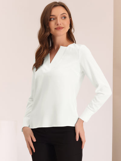 Allegra K Business Casual Office Long Sleeve V Neck Solid Blouse