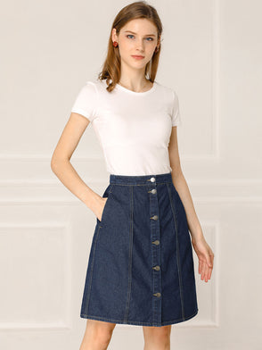 Casual Short Button Down Jeans Skirt
