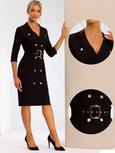 Double Breasted Business Belted Work Blazer Suit Dress