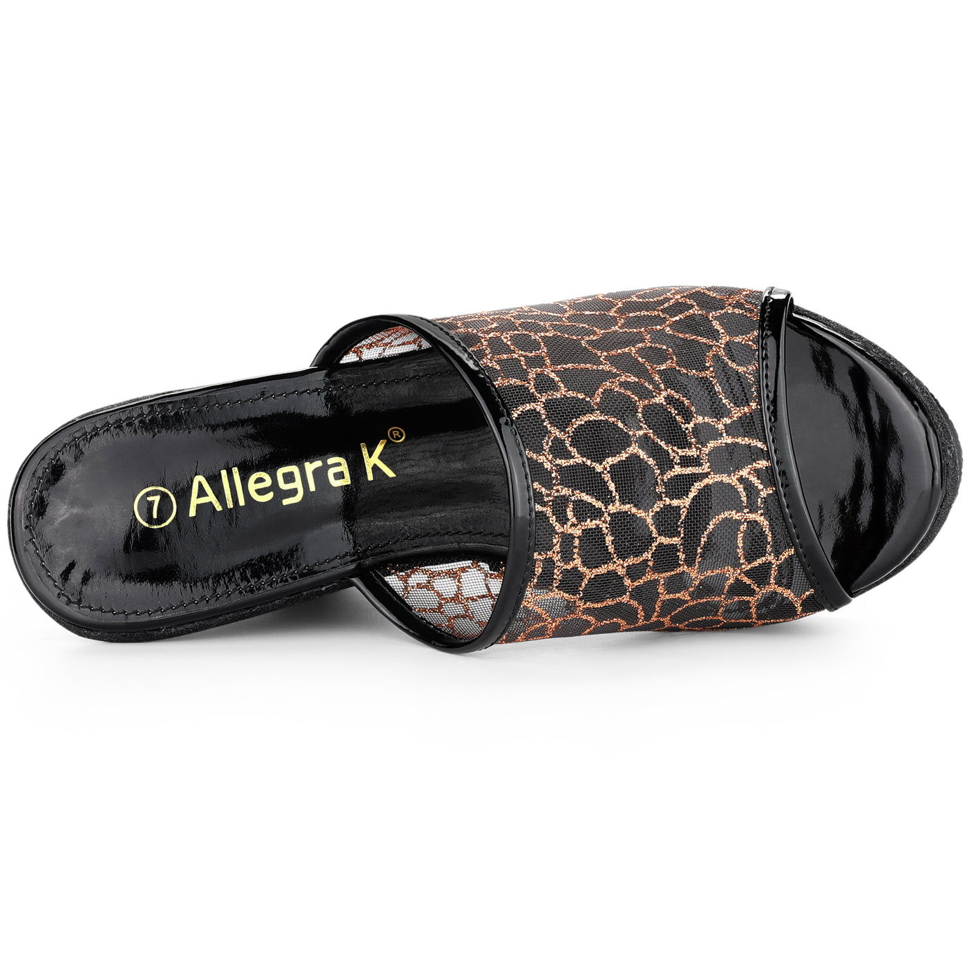 Allegra K Glitter Platform Heel Slide Wedge Sandals