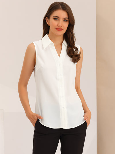 Sleeveless Shirt Single Breasted Casual Button Down Blouse