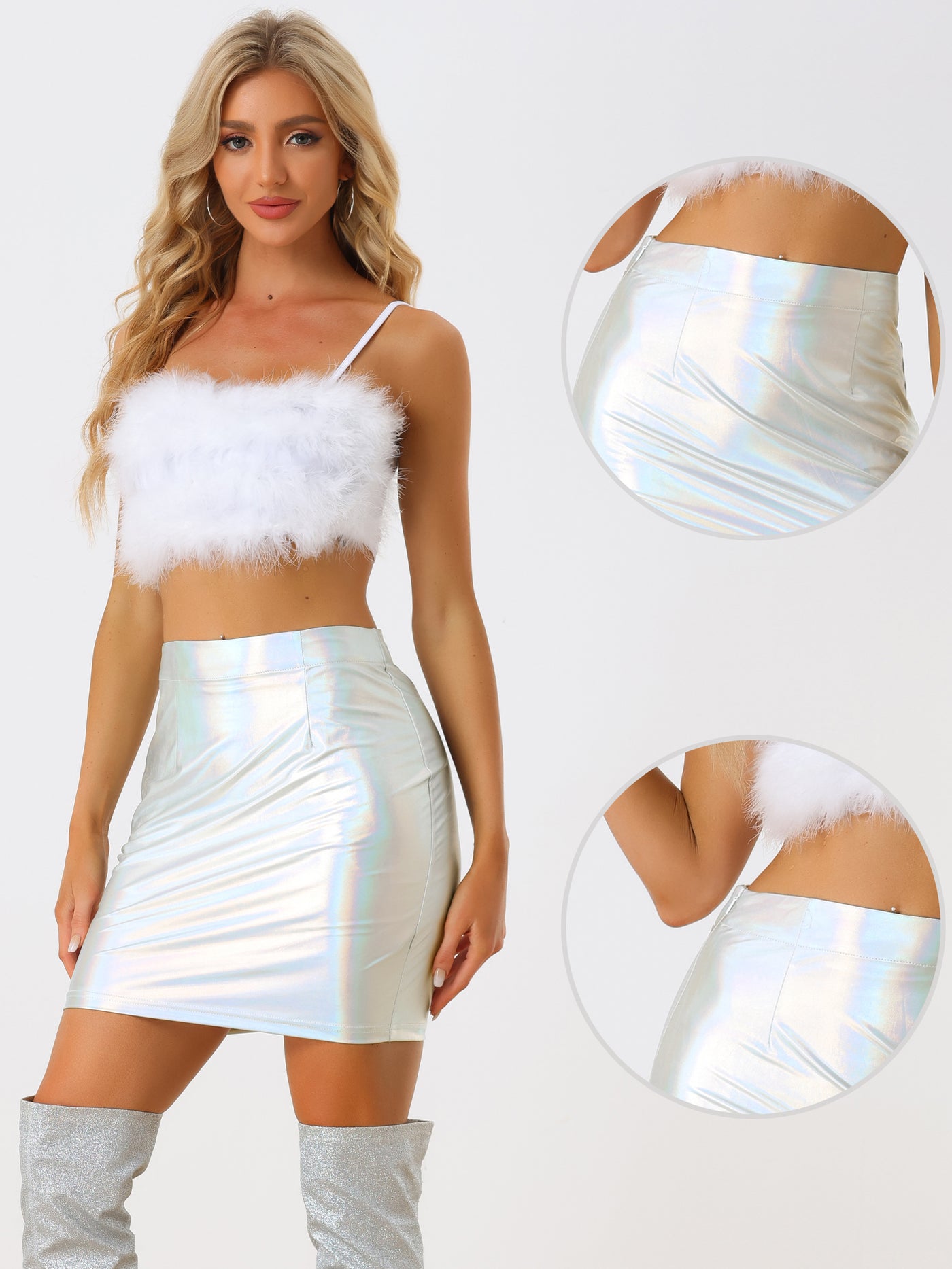 Allegra K Mini Metallic Shiny Holographic Lightweight Bodycon Skirt
