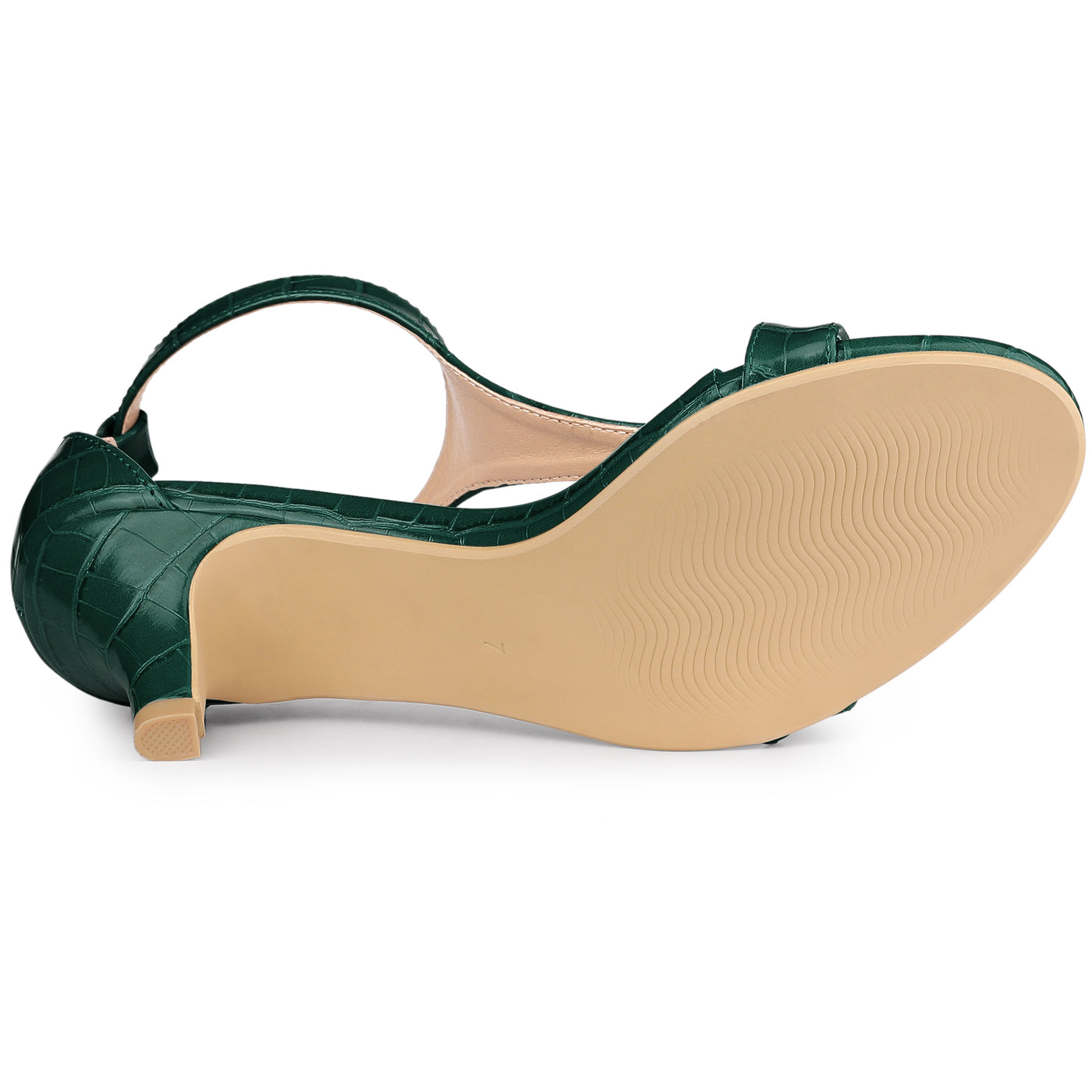 Allegra K Women's T Strap Croc Embossed Kitten Heel Sandals