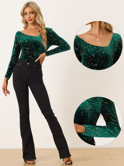 Velvet Stars Top Long Sleeve Off Shoulder Sexy Party Shirt