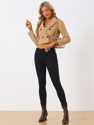 Notched Lapel Collar Casual Office Blazers Cropped Jacket